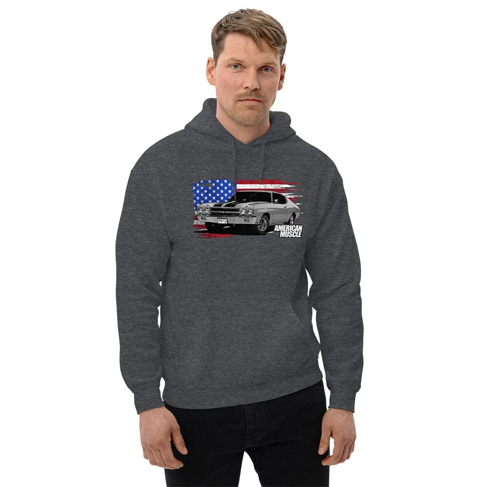 1970 Chevelle Car Hoodie Sweatshirt With American Flag