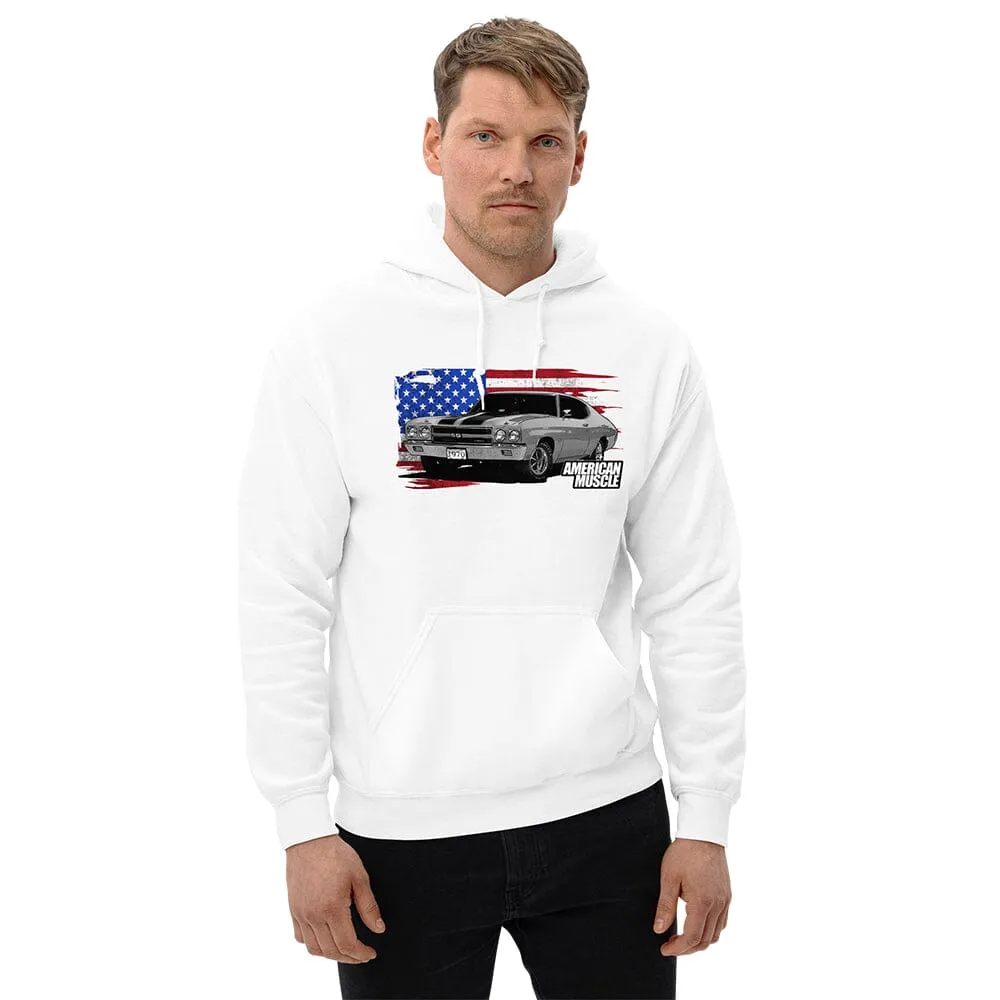 1970 Chevelle Car Hoodie Sweatshirt With American Flag