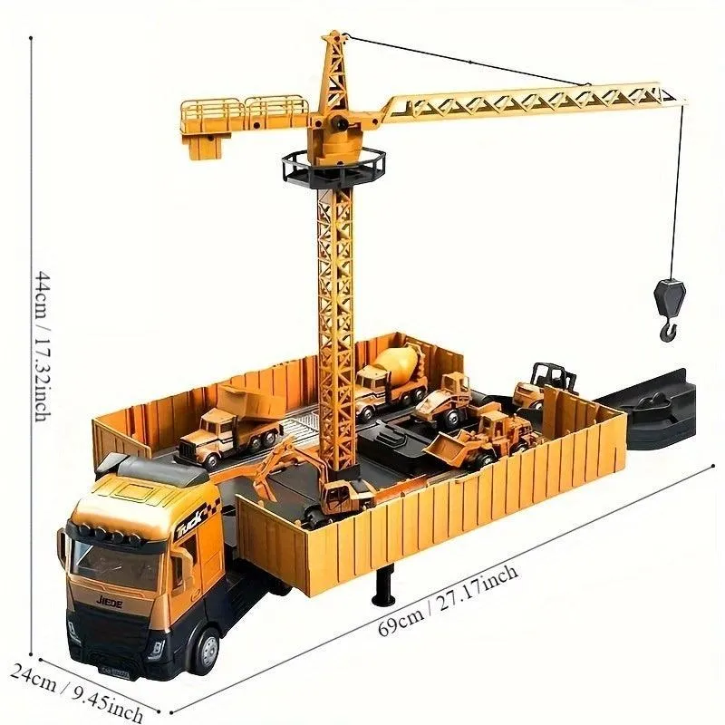 Alloy Container Engineering Vehicle Set – Catapult & Crane Toy Set for Kids