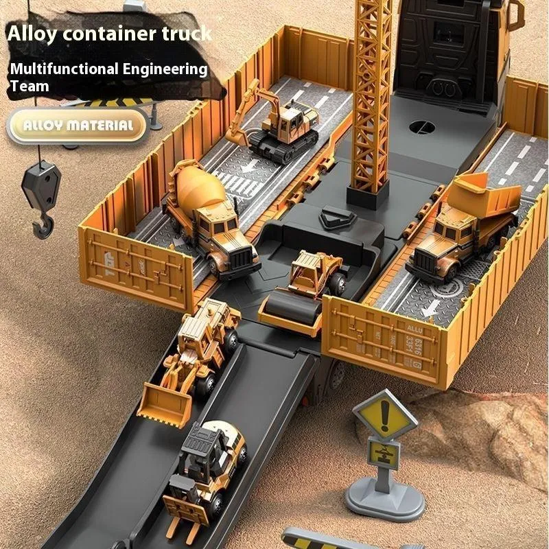 Alloy Container Engineering Vehicle Set – Catapult & Crane Toy Set for Kids