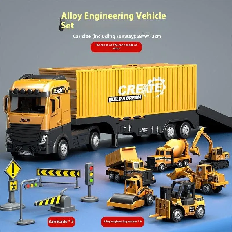 Alloy Container Engineering Vehicle Set – Catapult & Crane Toy Set for Kids