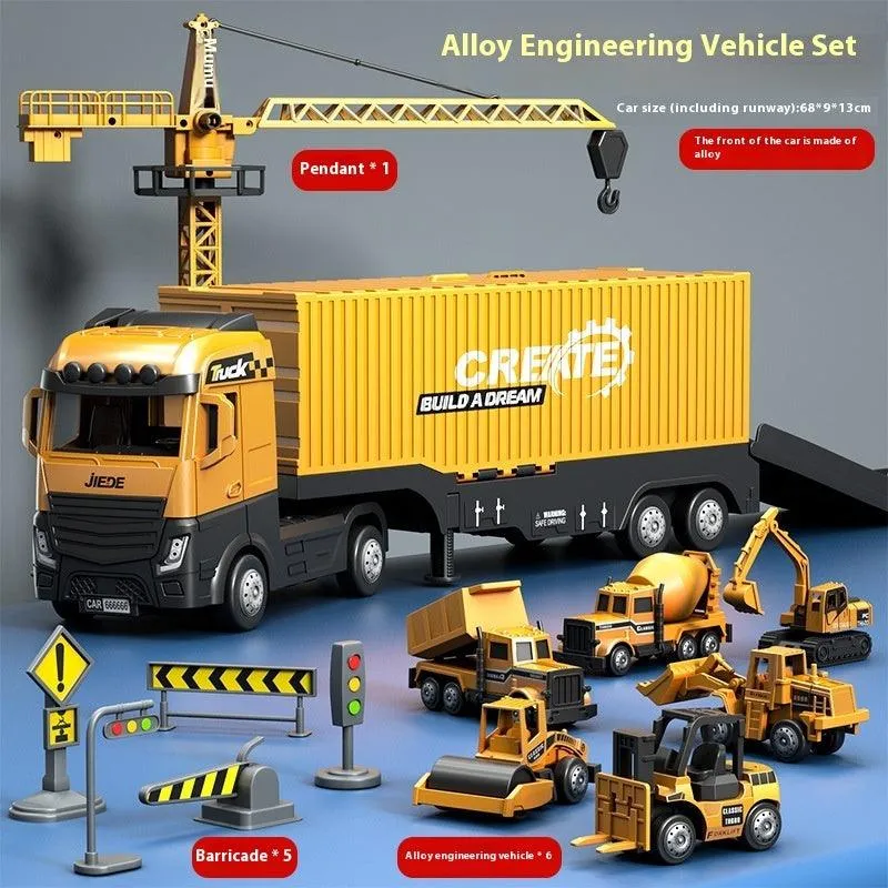 Alloy Container Engineering Vehicle Set – Catapult & Crane Toy Set for Kids