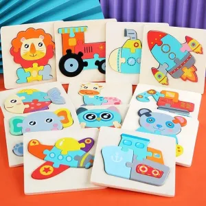 Baby Wooden Puzzle Cartoon Animal Intelligence Cognitive Jigsaw Puzzle Early Learning Educational Puzzle Toys for Children