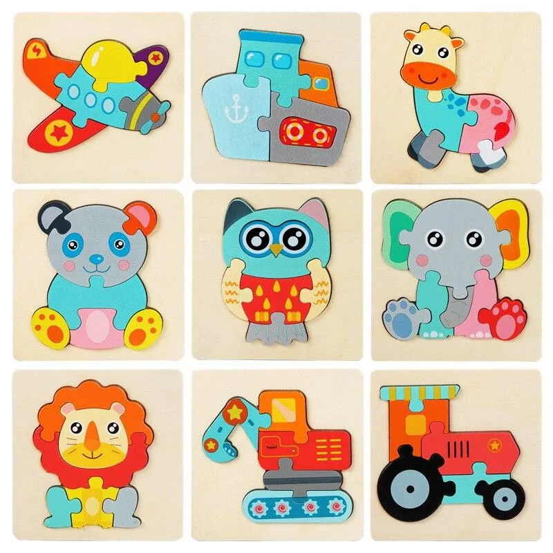 Baby Wooden Puzzle Cartoon Animal Intelligence Cognitive Jigsaw Puzzle Early Learning Educational Puzzle Toys for Children