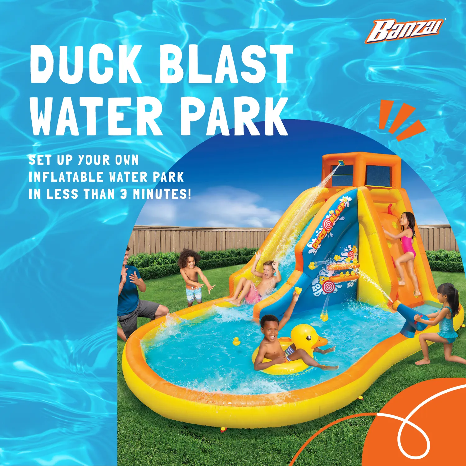 Banzai Duck Blast Water Park Inflatable Slide w/Pool Float & Water Cannon (Used)