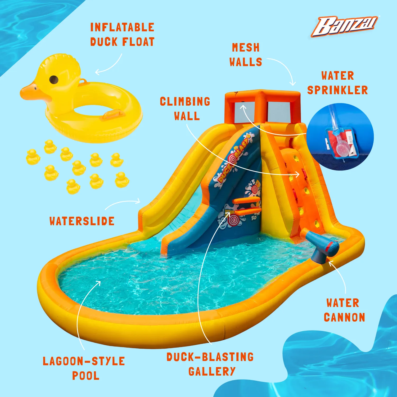 Banzai Duck Blast Water Park Inflatable Slide w/Pool Float & Water Cannon (Used)