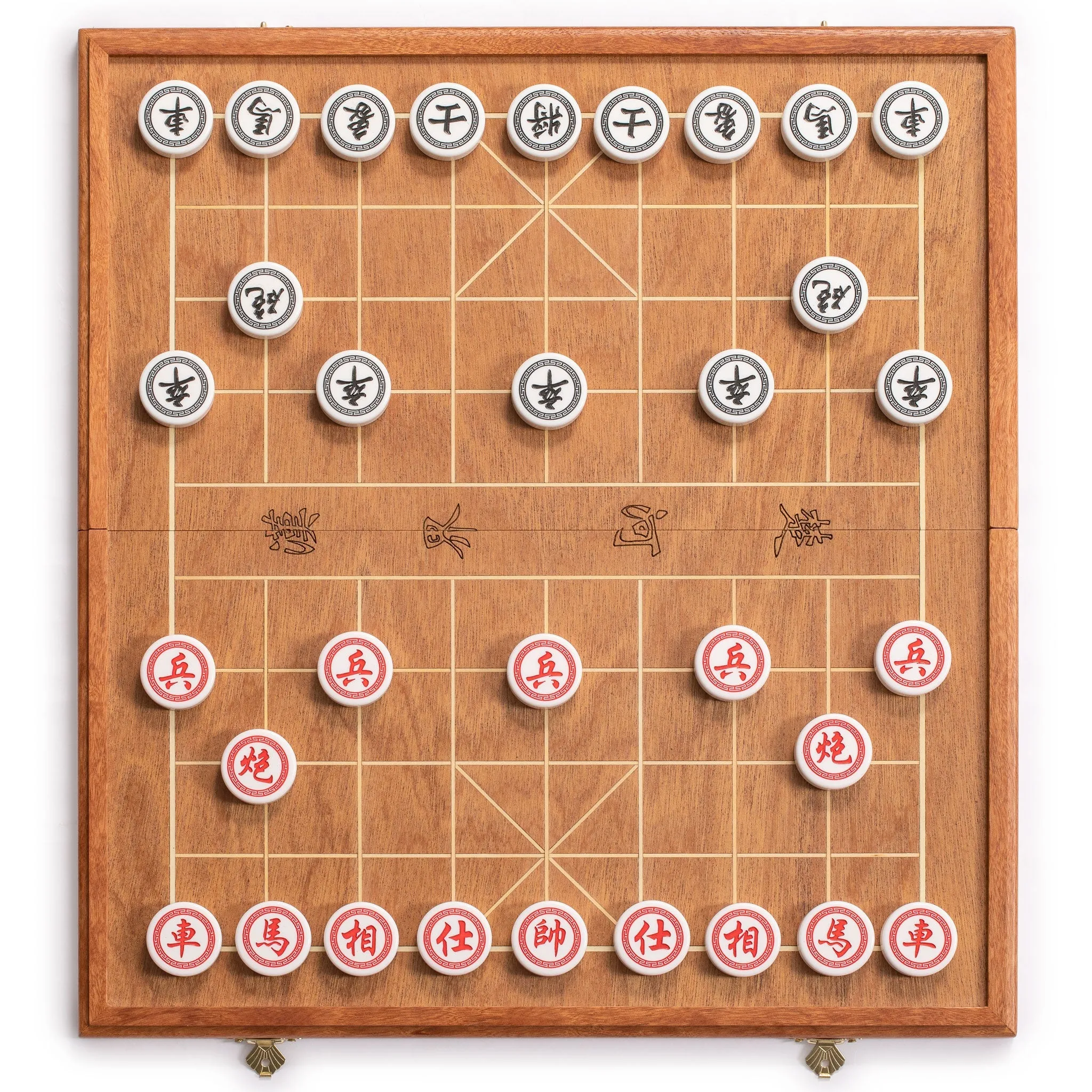 Chinese Chess (Xiangqi) Set with Folding Rosewood Veneer Board (16.3") and Acrylic Playing Pieces