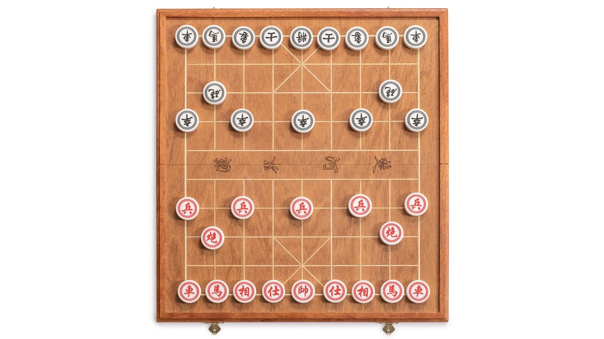 Chinese Chess (Xiangqi) Set with Folding Rosewood Veneer Board (16.3") and Acrylic Playing Pieces