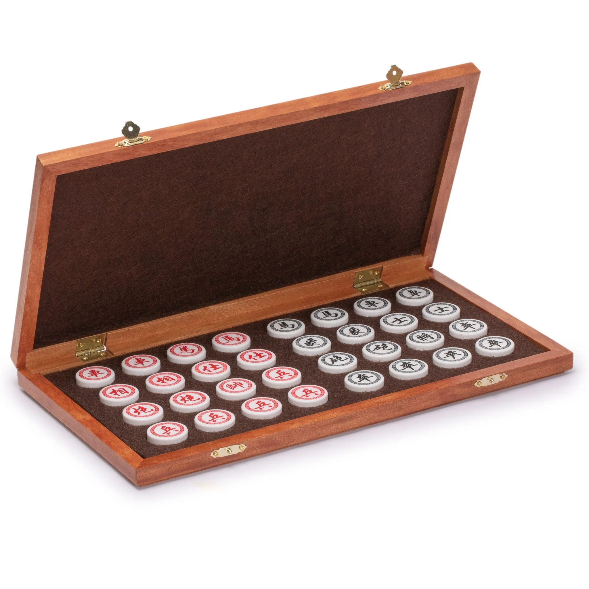 Chinese Chess (Xiangqi) Set with Folding Rosewood Veneer Board (16.3") and Acrylic Playing Pieces