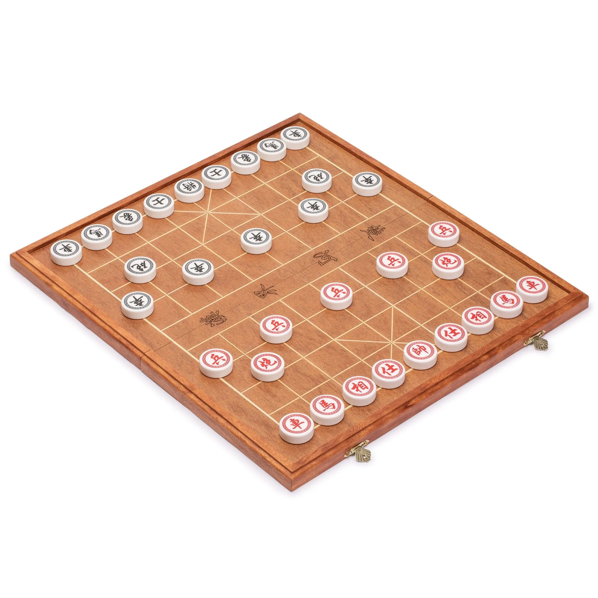 Chinese Chess (Xiangqi) Set with Folding Rosewood Veneer Board (16.3") and Acrylic Playing Pieces