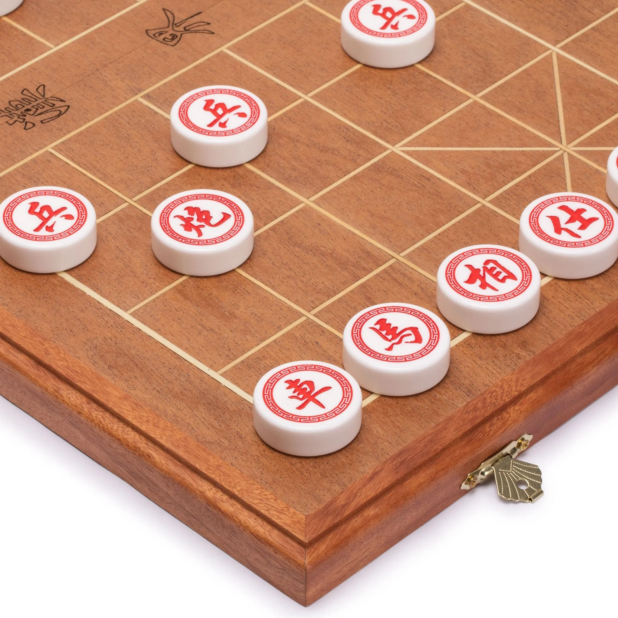 Chinese Chess (Xiangqi) Set with Folding Rosewood Veneer Board (16.3") and Acrylic Playing Pieces