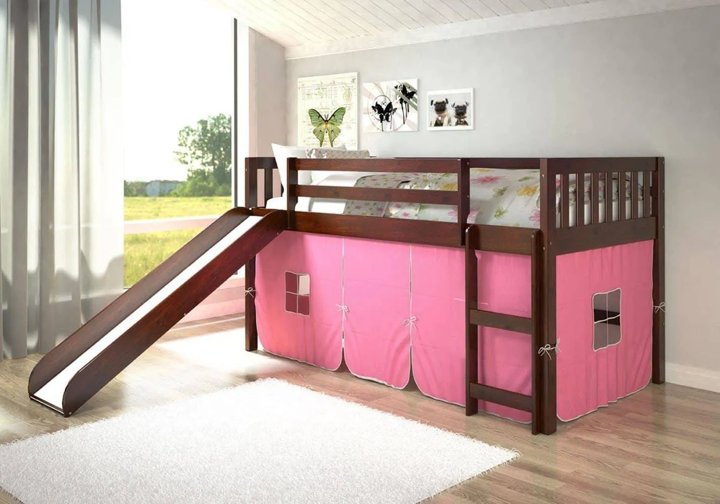 Chloe Low Loft with Slide & Pink Tent