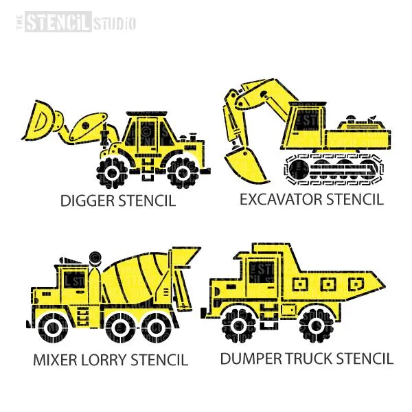 Construction Vehicles -Digger, Dumper Truck, Excavator & Mixer Lorry Stencils