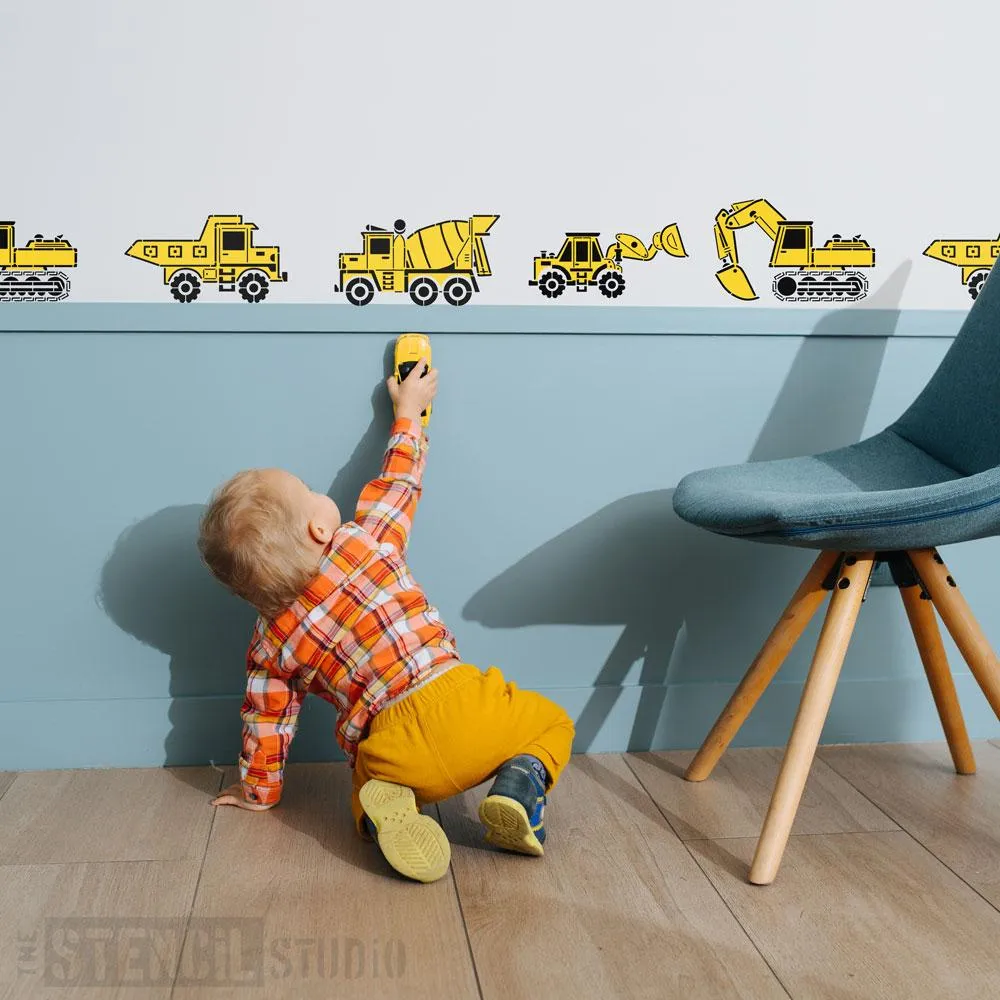 Construction Vehicles -Digger, Dumper Truck, Excavator & Mixer Lorry Stencils