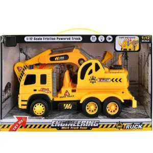 Engineering Series Work Construction Excavator Truck, Push and Go Toy With Lights & Sound 1/12 Scale