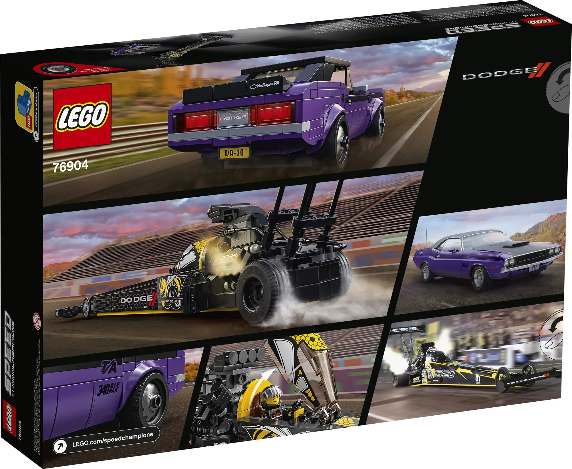 LEGO Speed Champions Mopar Dodge//SRT Top Fuel Dragster and 1970 Dodge Challenger T/A 76904 Building Toy; New 2021 (627 Pieces)