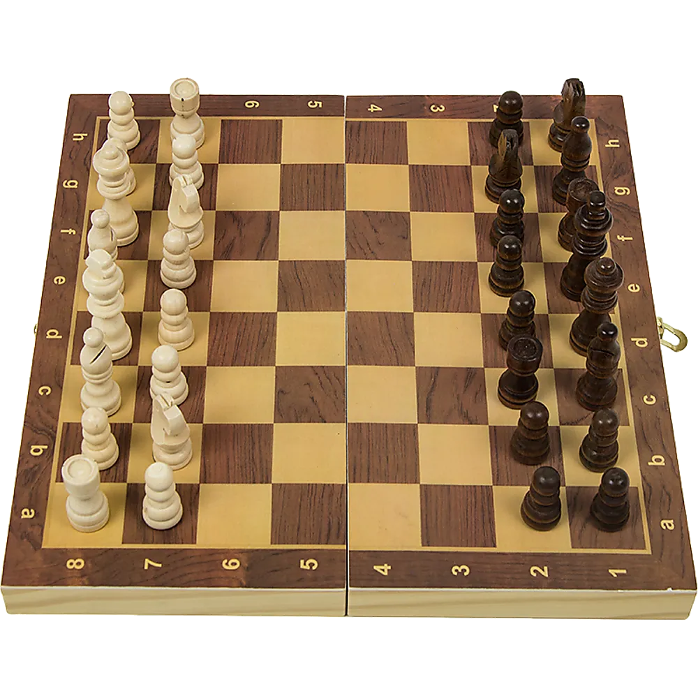 Portable Heirloom Wooden Chess Set with Folding Board