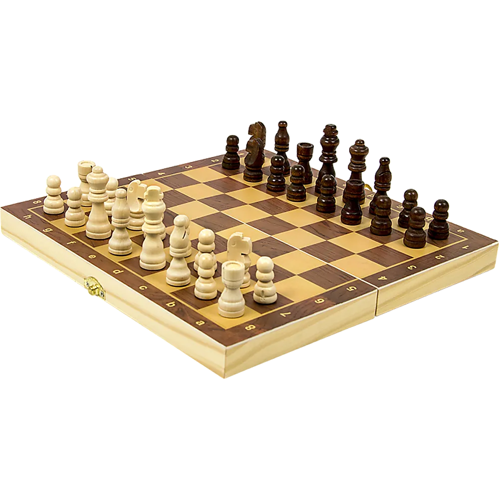 Portable Heirloom Wooden Chess Set with Folding Board