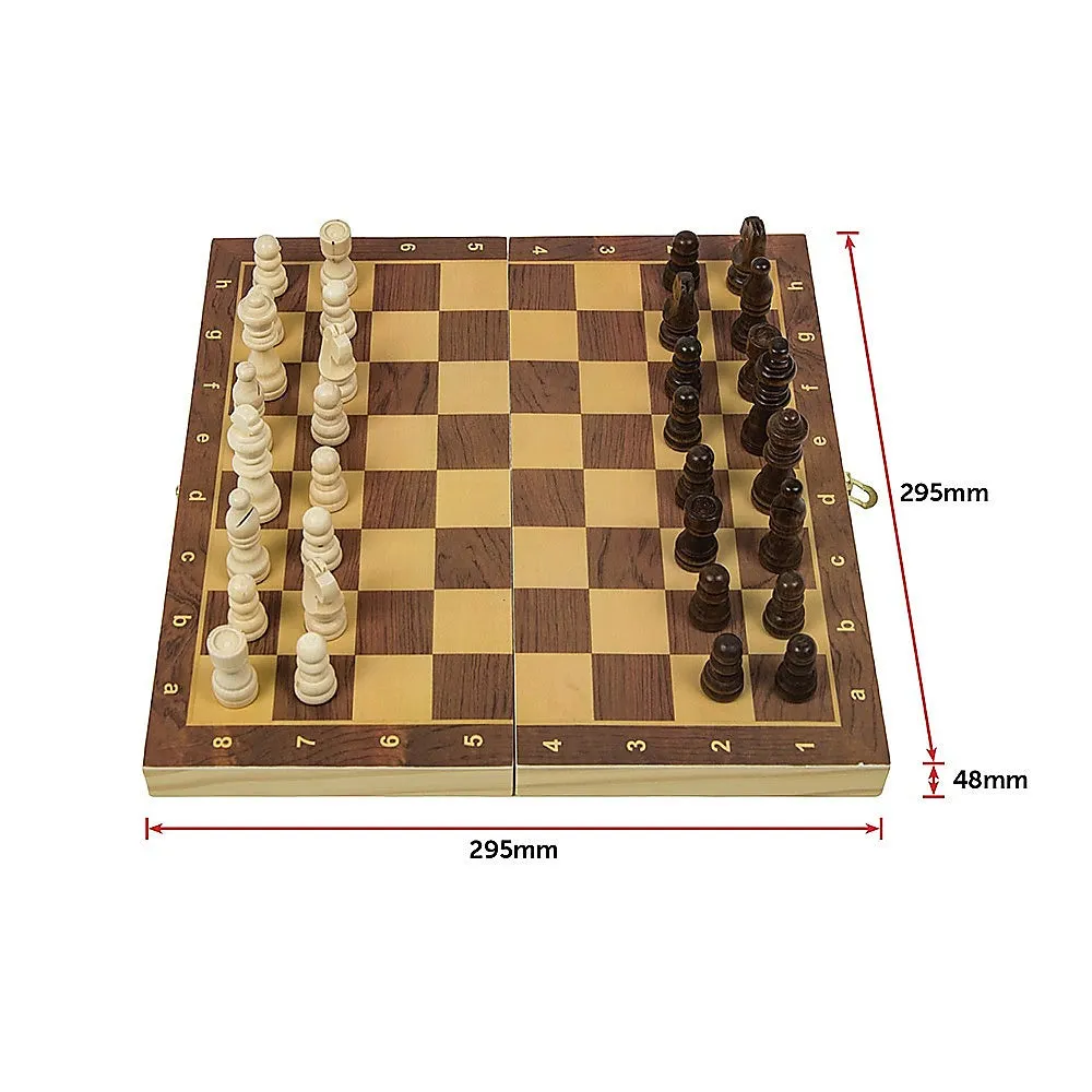 Portable Heirloom Wooden Chess Set with Folding Board