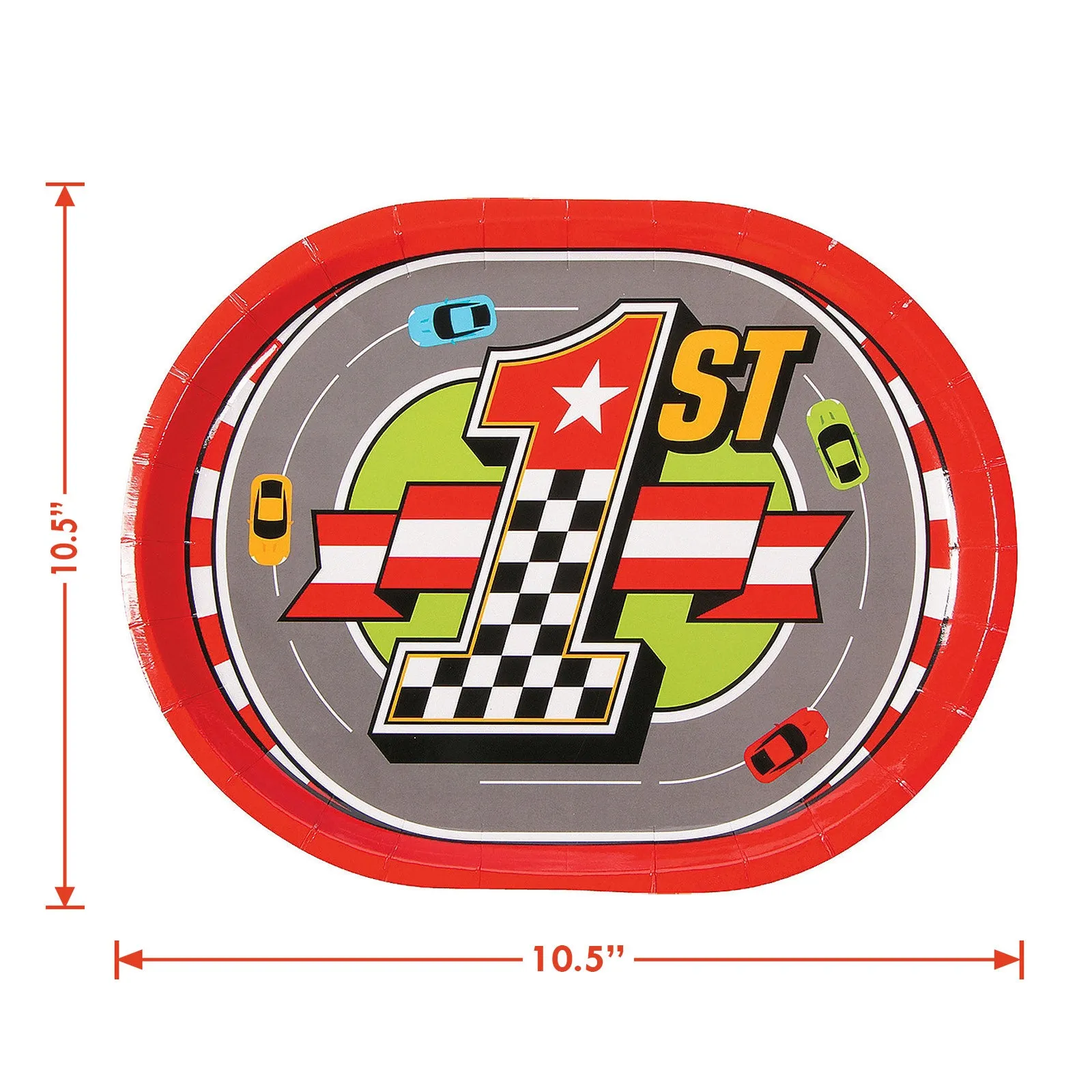 Raceway Party Oval Paper Dinner Plates and Lunch Napkins for Race Car Parties (Serves 16)