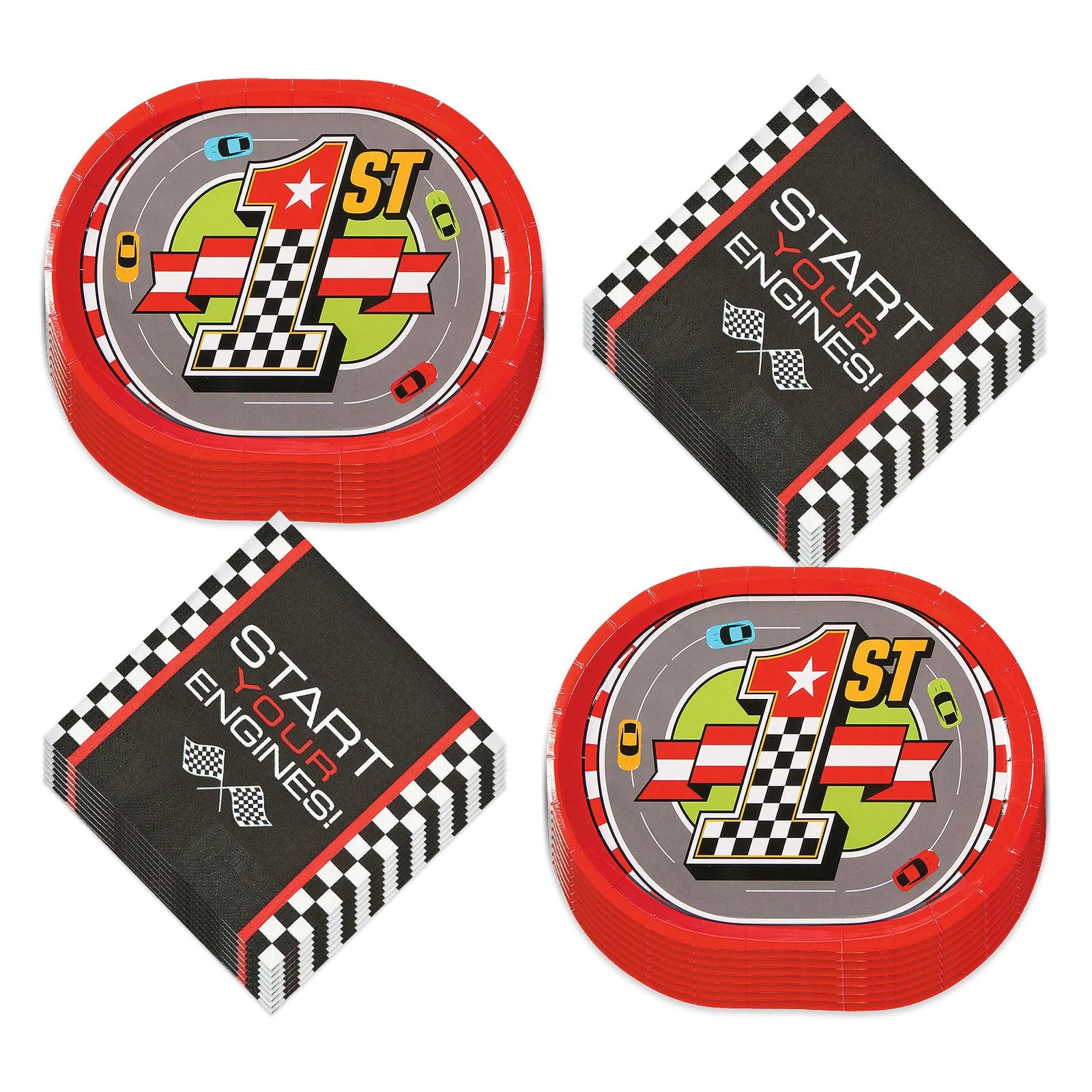 Raceway Party Oval Paper Dinner Plates and Lunch Napkins for Race Car Parties (Serves 16)