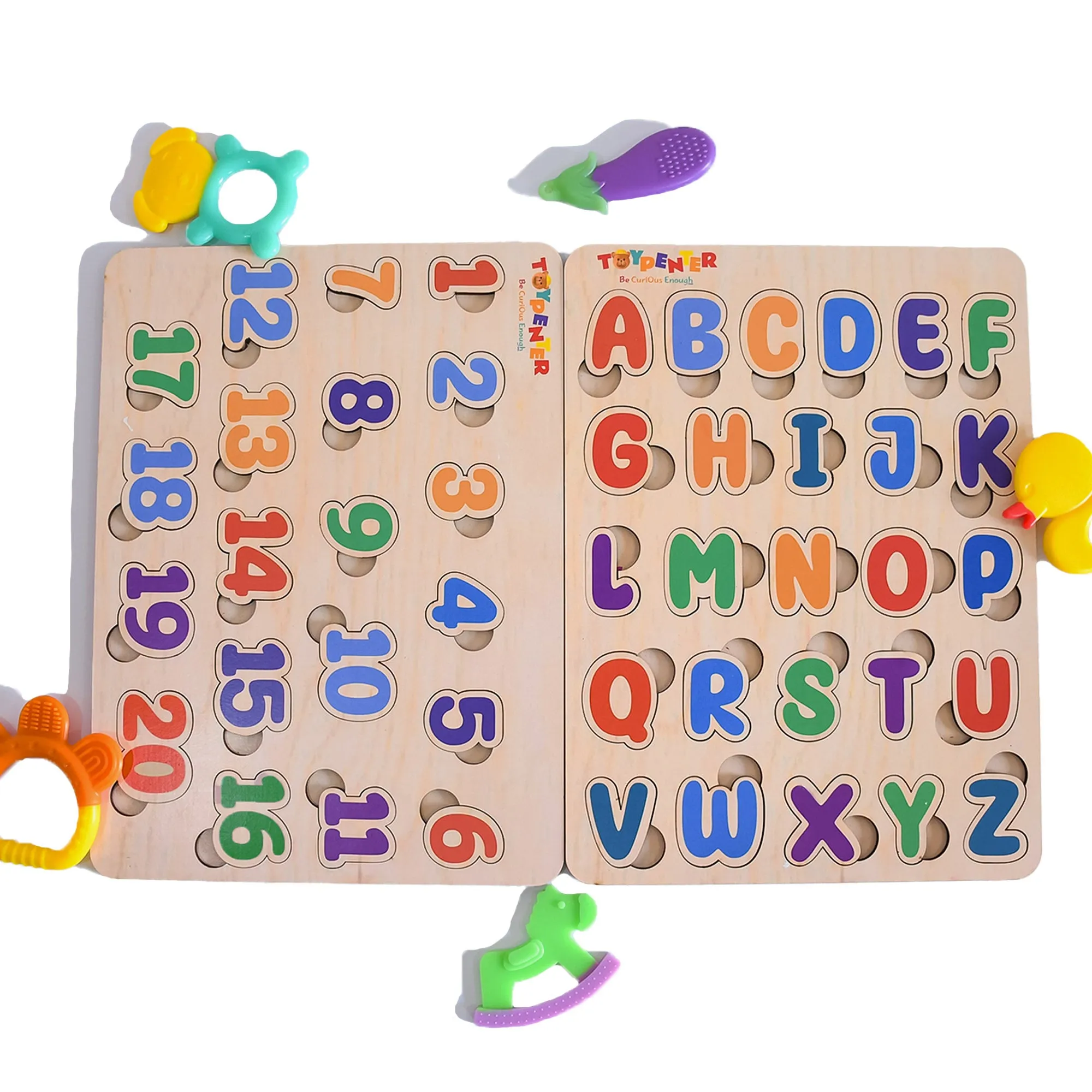 TOYPENTER Wooden Learning Educational Board for Kids, Puzzle Toys for 2 Years Old Boys & Girls - Combo Pack (Alphabets & Numbers) (ABC & 123)