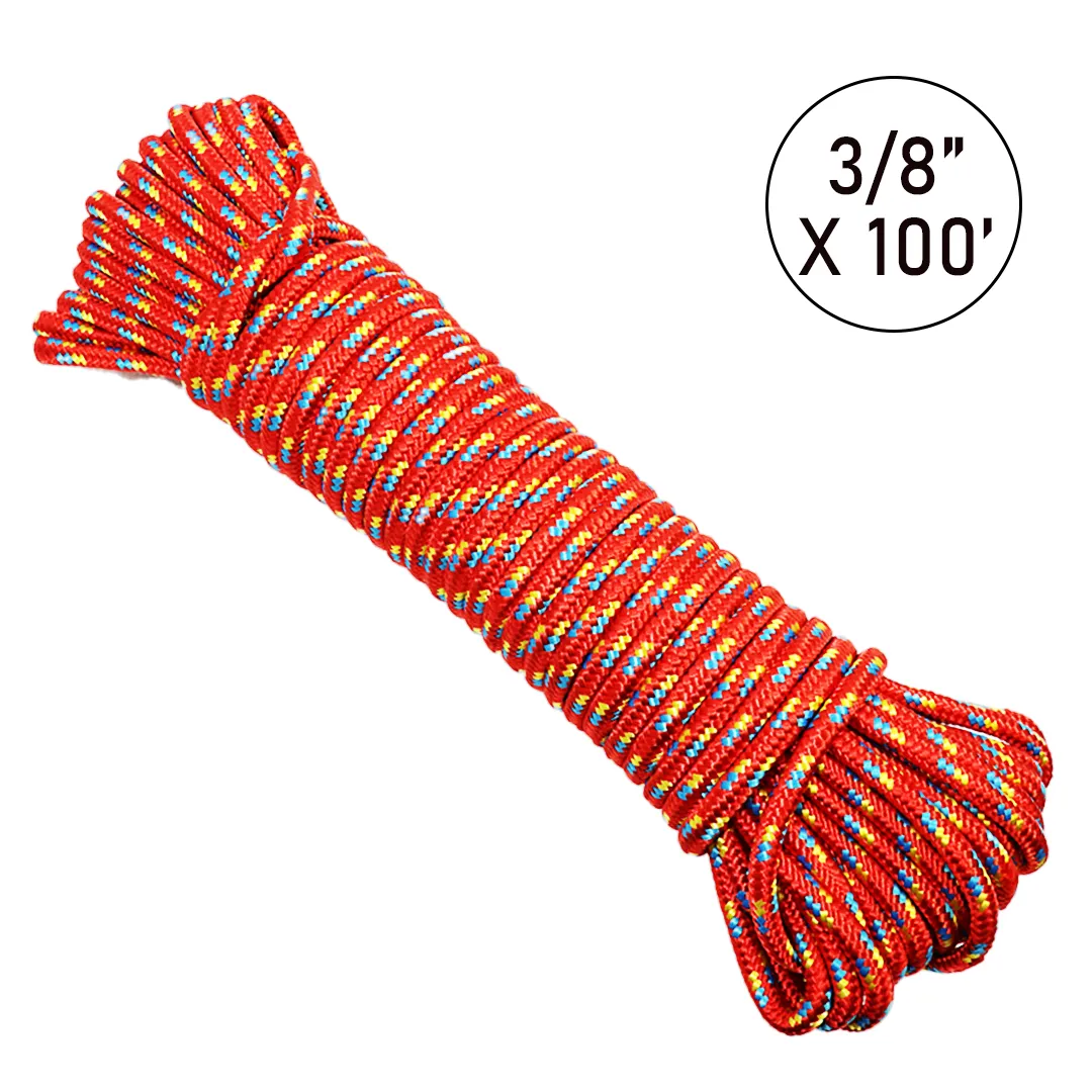 Ultra-Durable 3/8" x 100' Polypropylene Truck Rope: 1,200 lbs Breaking Strength, 400 lbs Working Load Limit, Diamond Braided Construction