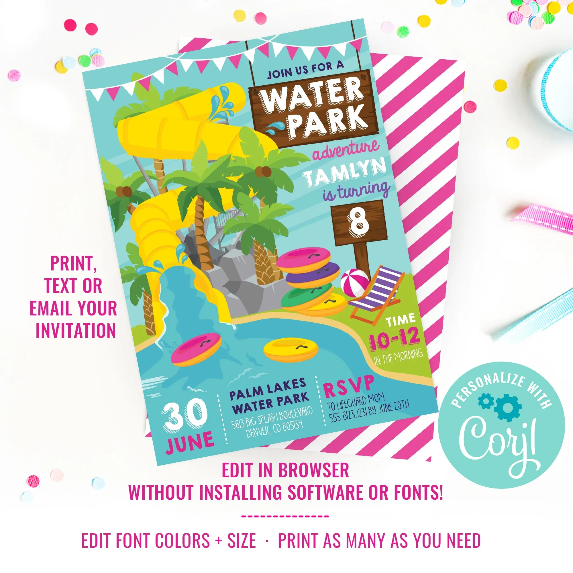 Water Park Party Invitation for Girls | Pool Party Fun