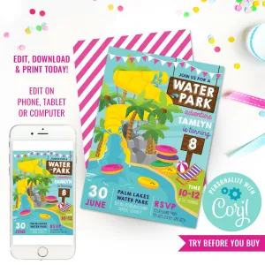 Water Park Party Invitation for Girls | Pool Party Fun