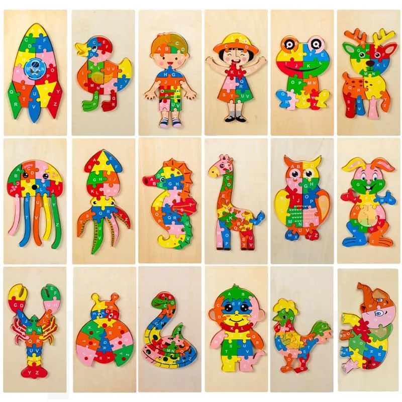 Wooden Alphabet Learning Jigsaw Puzzle Random Character - 191