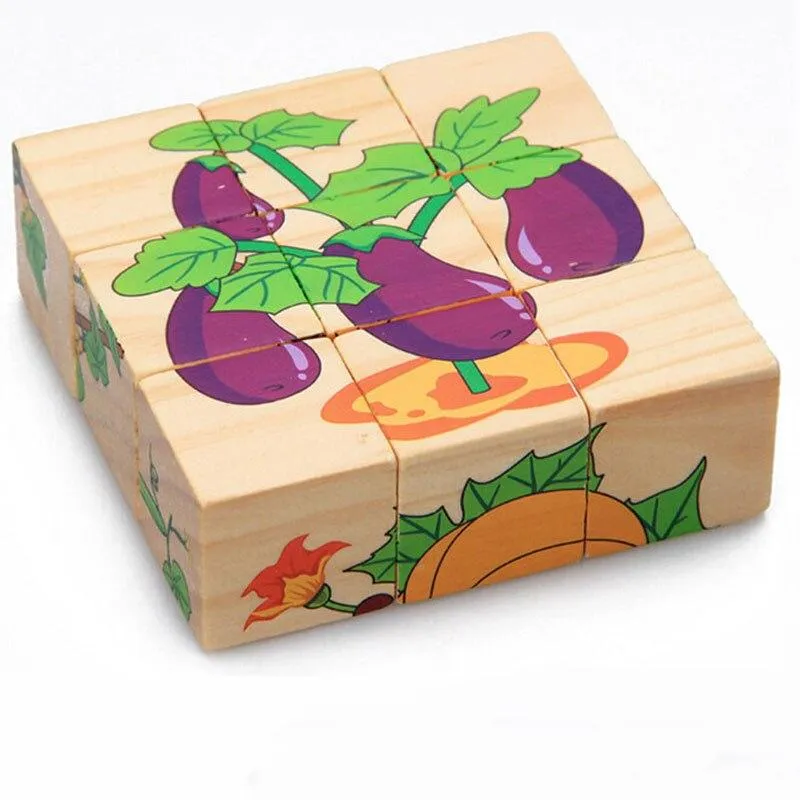 Wooden Animal Puzzle Kids Toys 6 Sides Wisdom Jigsaw Early Education Learning Toys Tangram Children Game 9pcs 3D