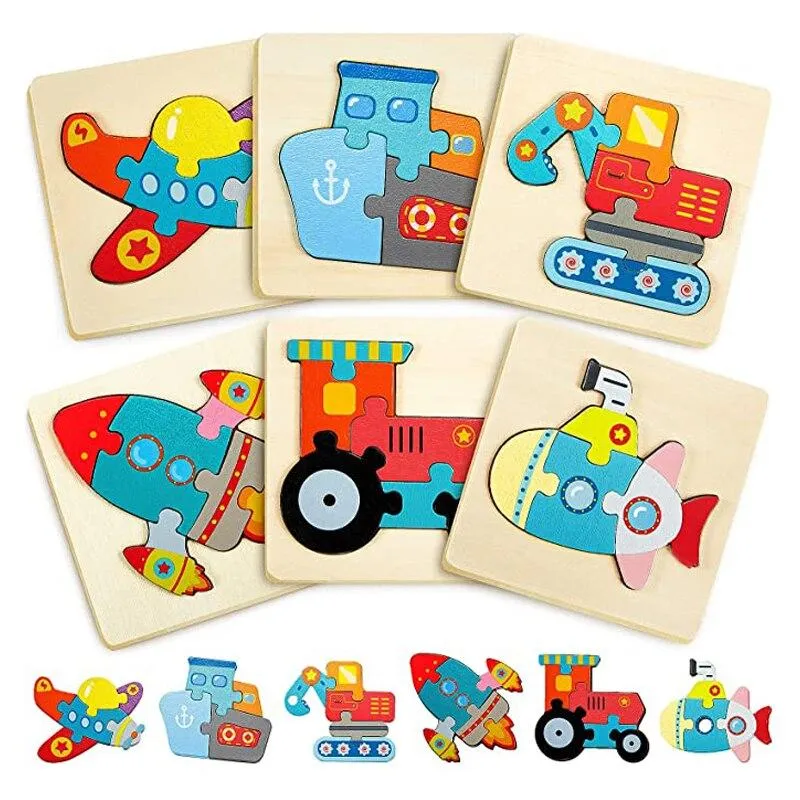 Wooden Toys 3D Puzzle Jigsaw BoardToys for Children Kids Baby Early Educational Brain Teaser Animal Cartoon Puzzle